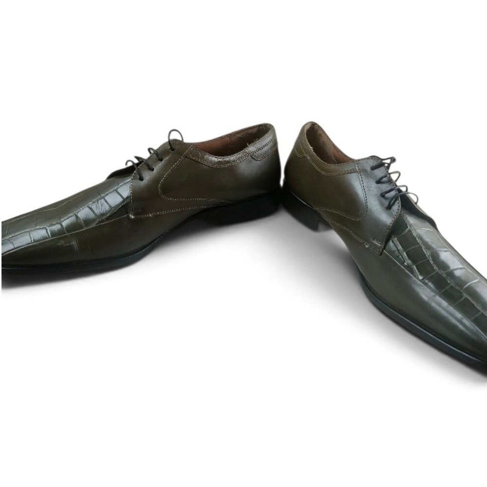 Giorgio Brutini Oxford Mens 13 Green Good Faux Croc Leather Square Toe Derby - Picture 4 of 5